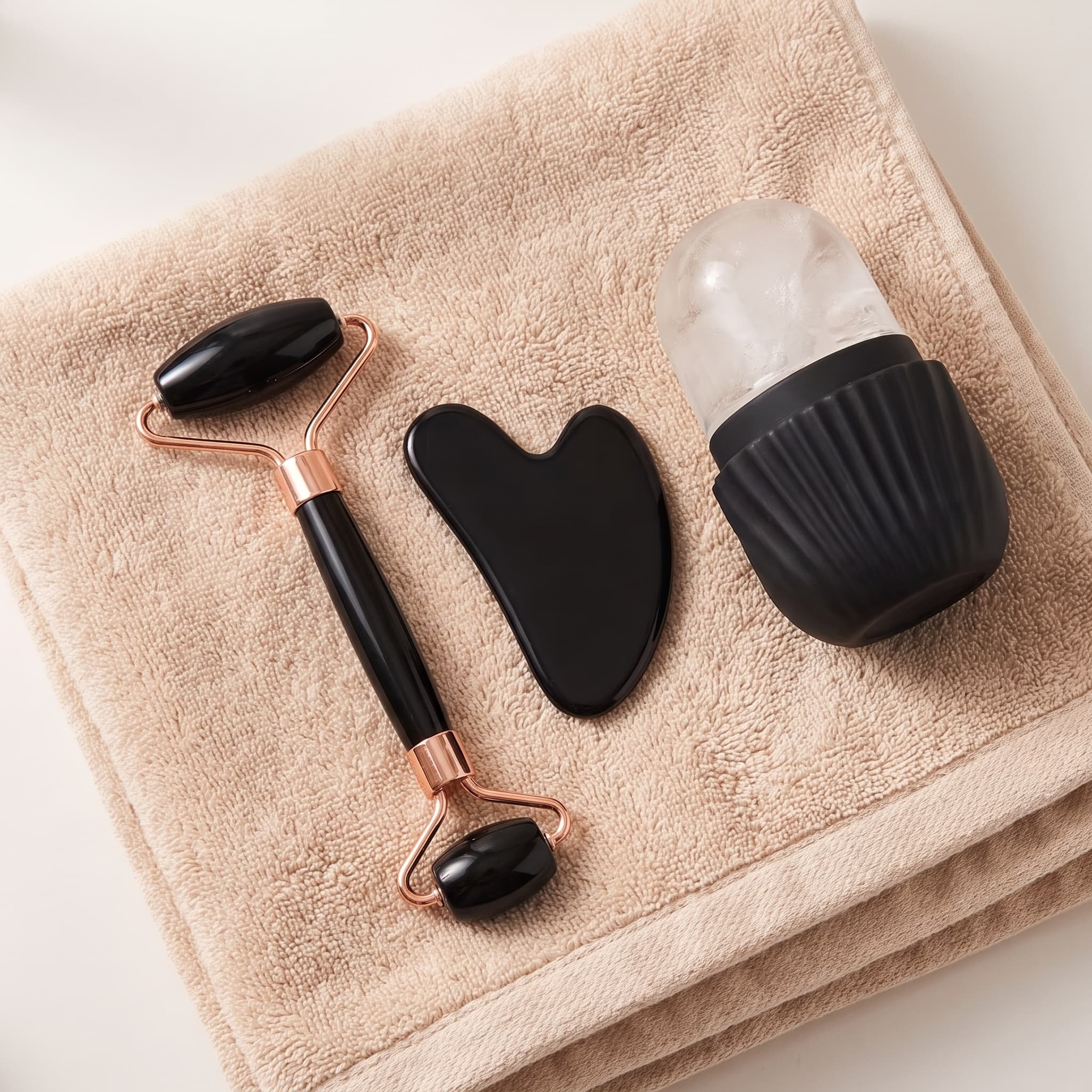 The three-piece set laid out neatly on a soft folded towel.